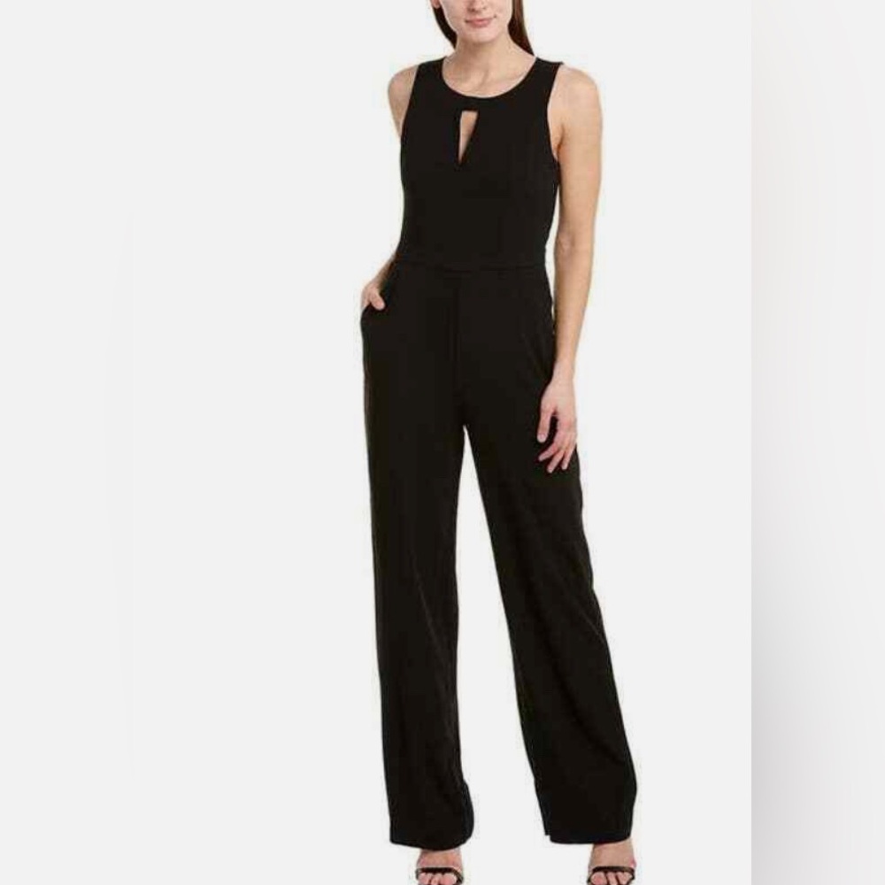 BCBGMAXAZRIA Womens Black Keyhole Sleeveless Professional Jumpsuit